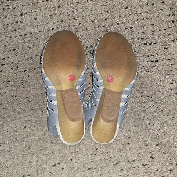 CAMPER-Rachael-Gray Strappy Leather-Wooden Wedge Sandals-SZ 39-8.5-Excellent - Picture 7 of 8